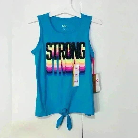Justice Girls Bundle Blue Strong and Striped Tank Top Black Legging size L 12-14 - Picture 2 of 14